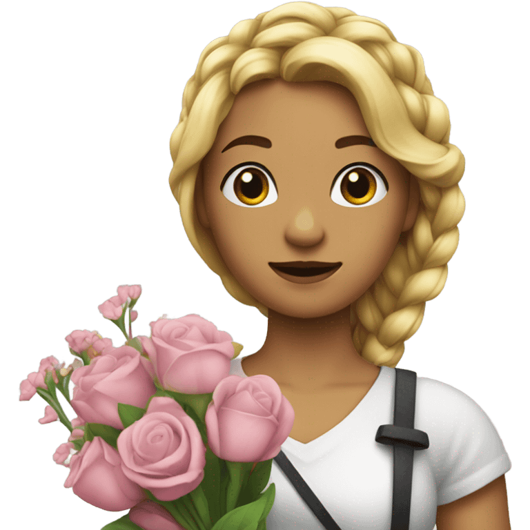 "A young woman with braided blond hair, a hopeful but worried look, holding flowers or a broom." emoji