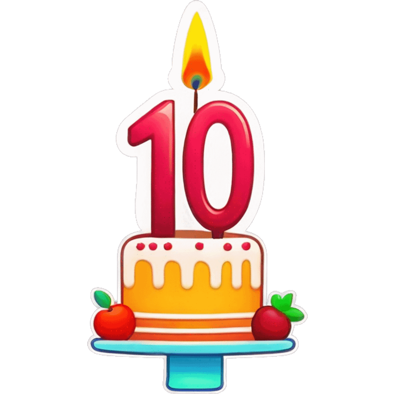 '10th' birthday candle on fruits cake emoji