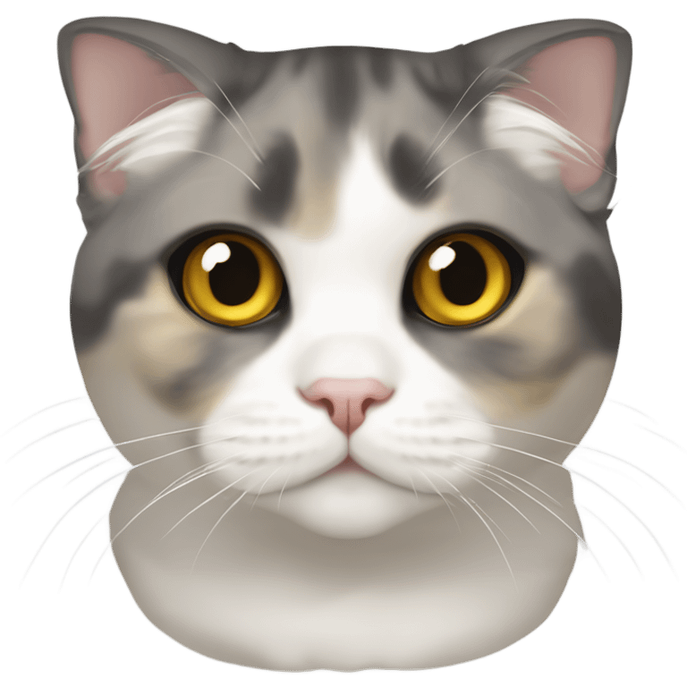 Calico gray white beige Scottish fold with yellow eyes and folded ears emoji