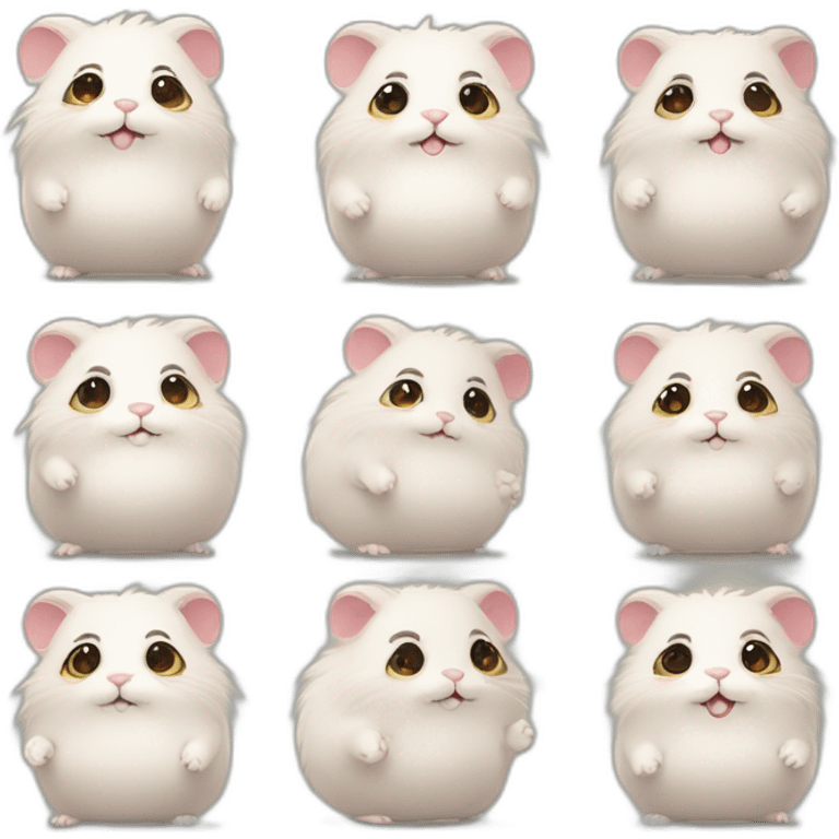 a cute anthropomophic art-toy character which in shape of a cute fluffy hamster, various emotions, multiple expressions and movements emoji