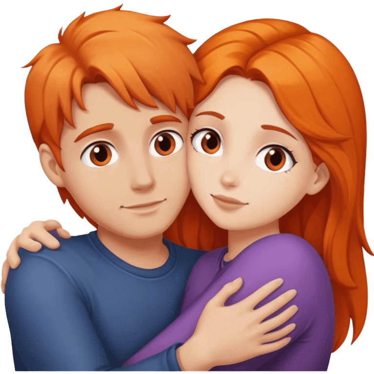 Orange haired man hugging brunette girl emoji