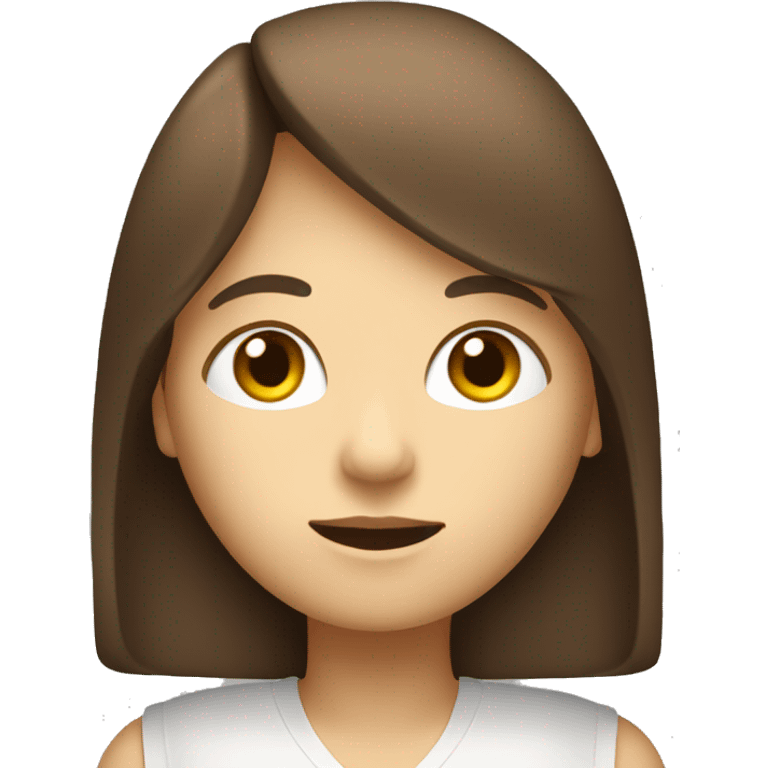 She has a white face, brown hair and eyes, long hair, bangs, a basic emoji, a smartphone, and only the upper half of the body. emoji