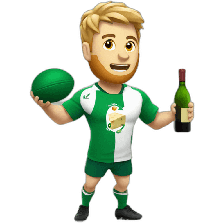 rugby player juggling cheese and wine wearing ireland colours emoji