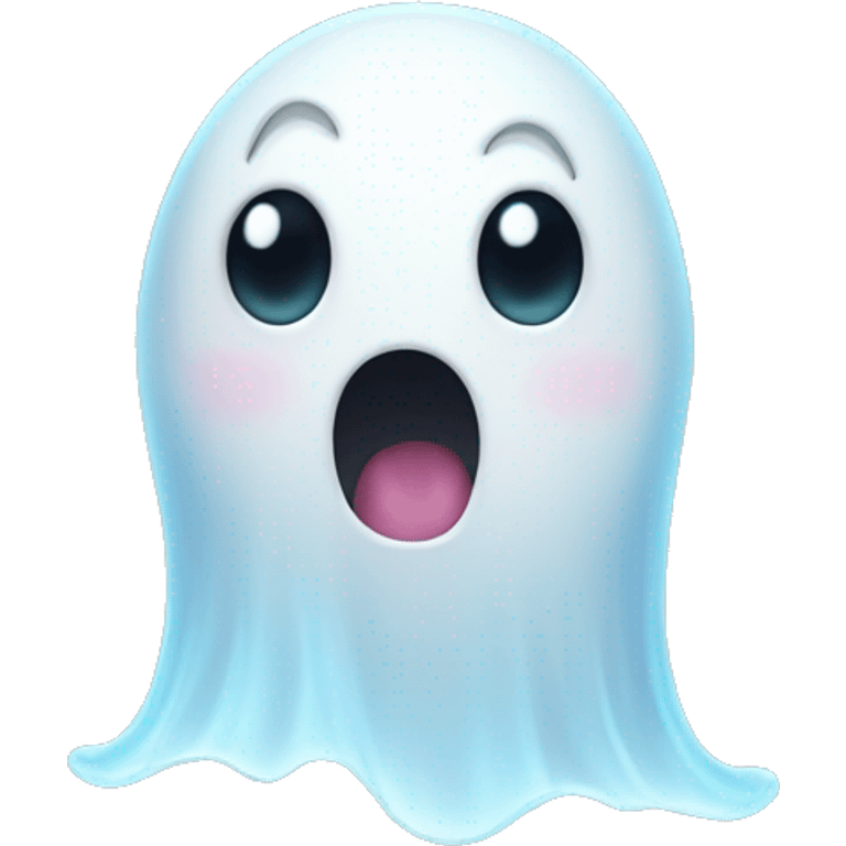 a little ghost with a bubble that says Bye  emoji