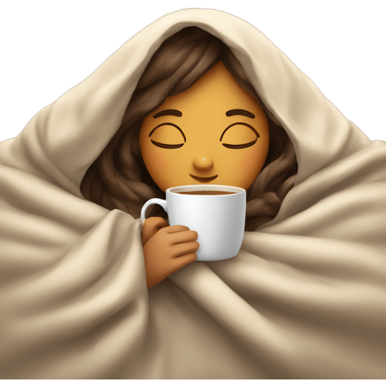 girl inside a blanket sipping coffee eyes closed emoji