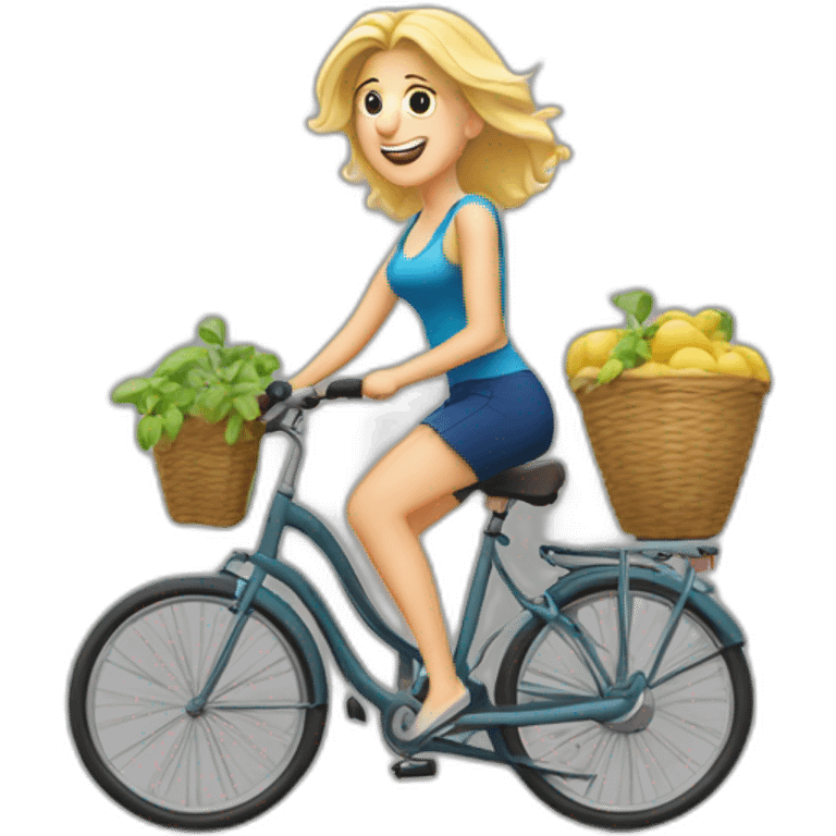 Une blonde sur un vélo avec epagneul emoji