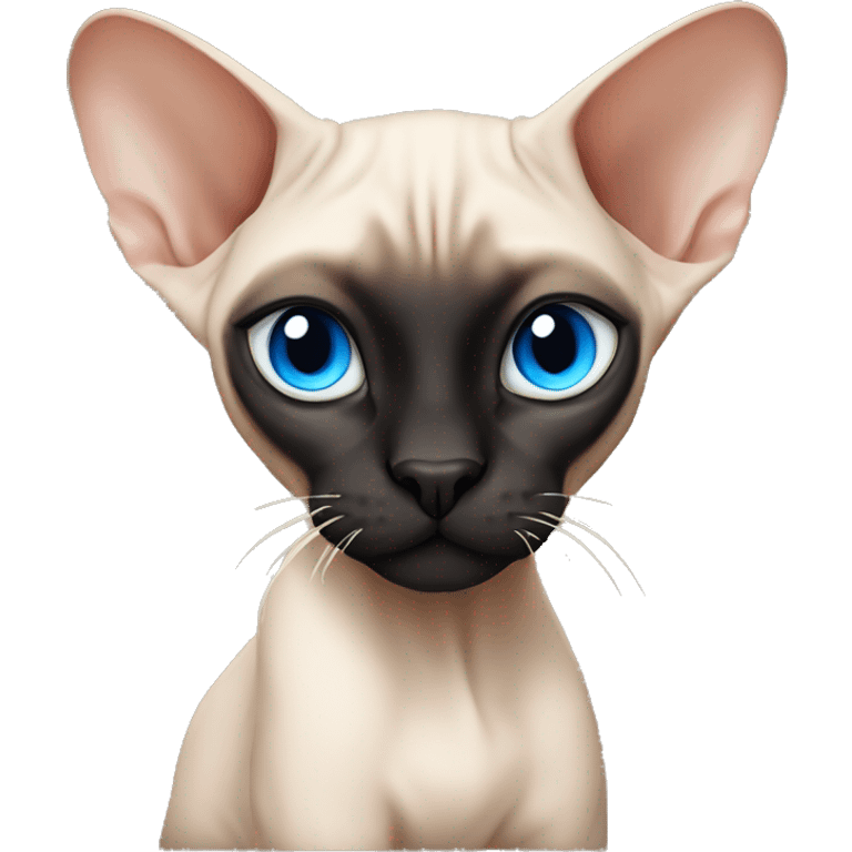 Siamese Sphynx  cat with blue eyes, full body, black nose , big black ears and tail emoji