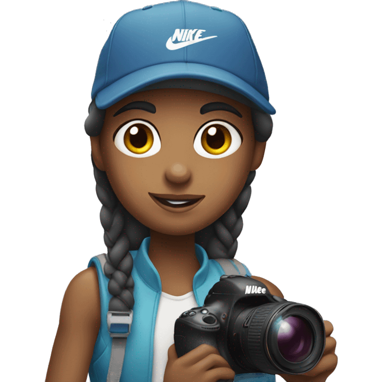 Girl with nike cap holding camera emoji