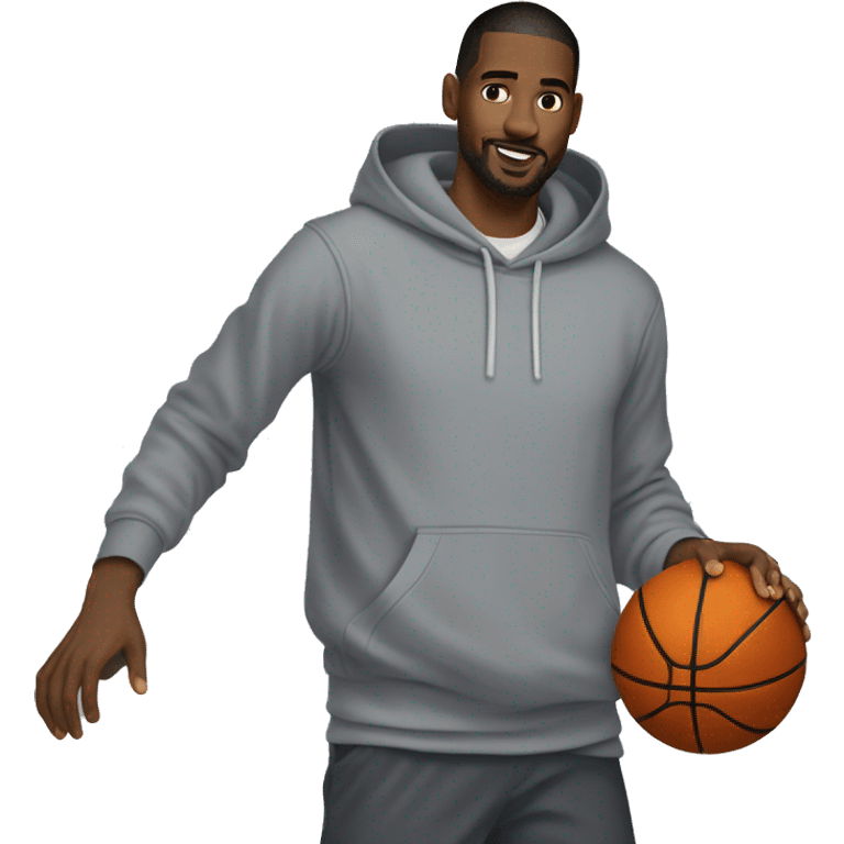 tall white man with dark hair wearing gray hoodie dunking basketball emoji