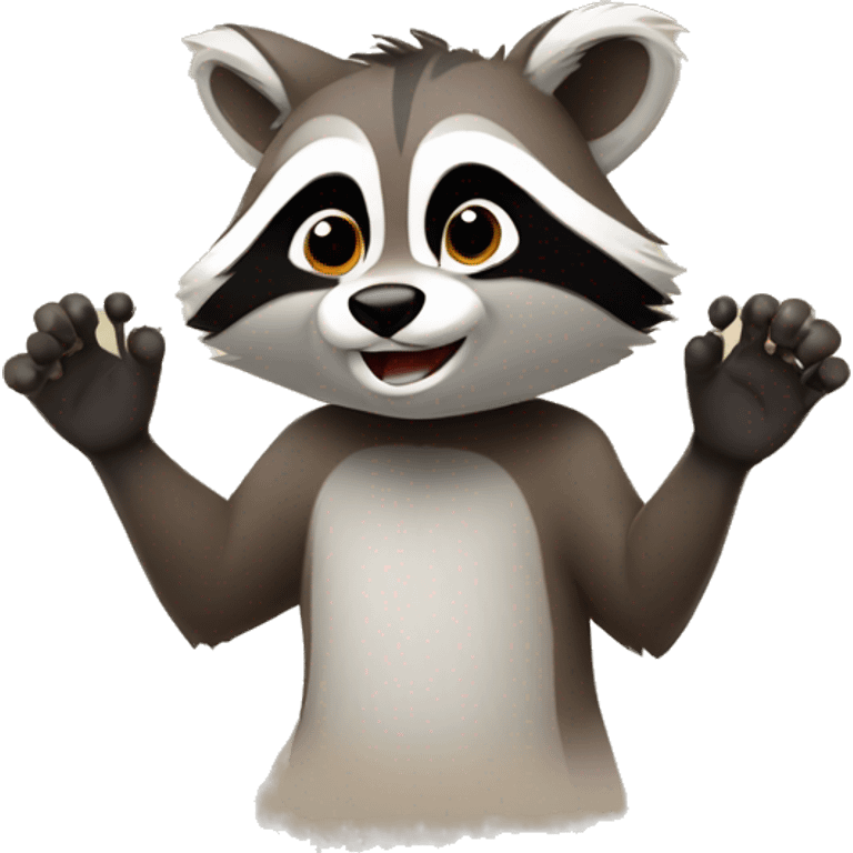 Pedro Racoon with hands up with rounded background emoji