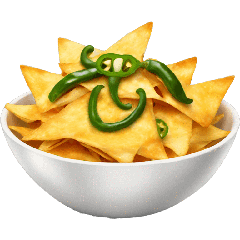 bowl of cheesy nachos with jalapeños  emoji