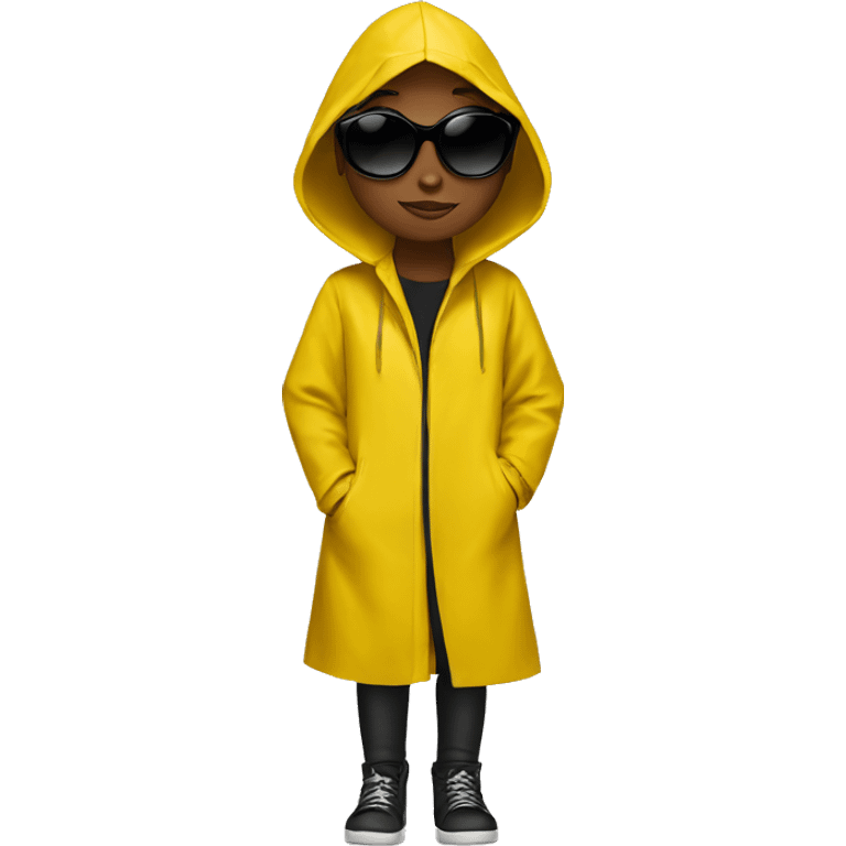 girl in yellow raincoat meme with black sunglasses emoji