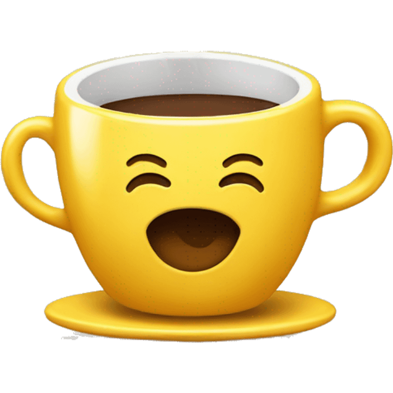 emoji amarelo feliz com xícara tomando café emoji