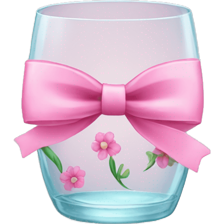 Glass with beautiful pink flowers with a bow emoji