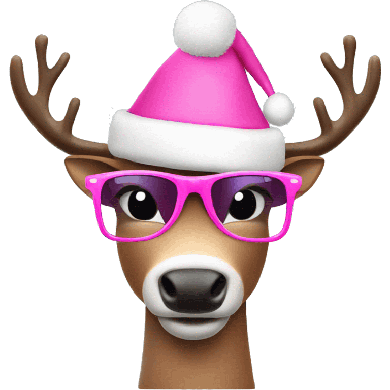 reindeer wearing a pink christmas hat and pink sun glasses  emoji