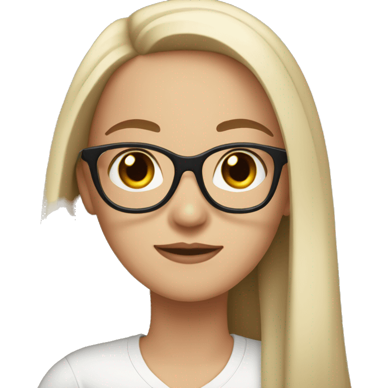 white girl with black straight long hair, dark brown eyes, glasses emoji