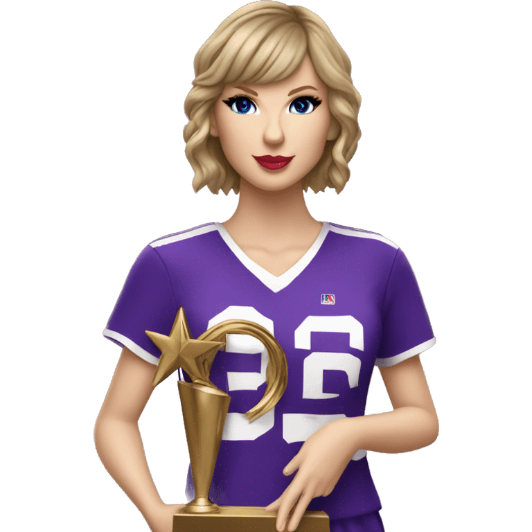 Taylor Swift wearing purple basketball uniform holding trophy with SWIFTYS name on uniform  emoji