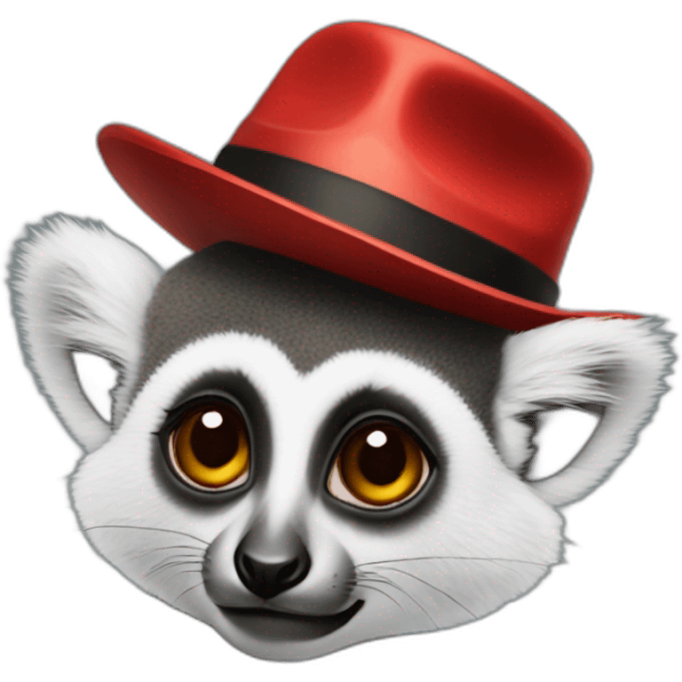 lemur wearing a red fedora emoji