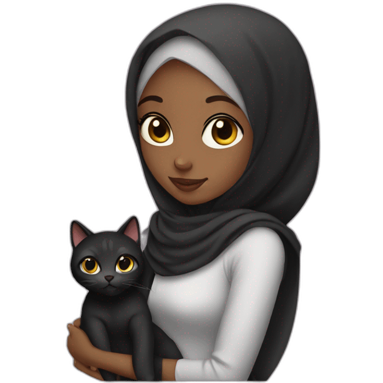 Black hijab girl with a brow hijab and her cat emoji