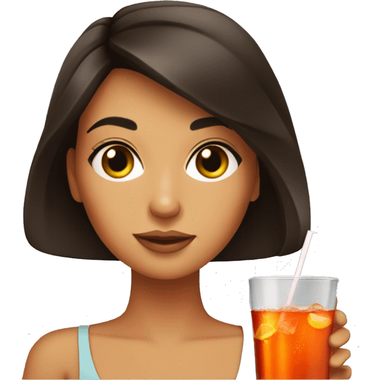 brunette girl drinks aperol emoji