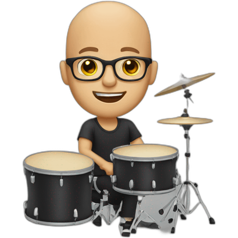 Bald Guy wearing glasses and playing drums emoji