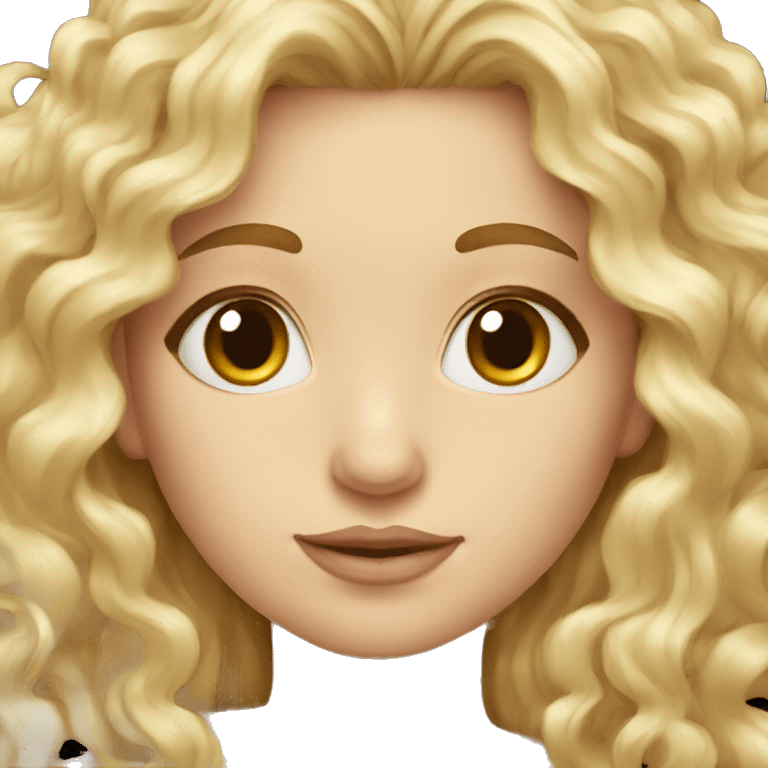 Very long blond curly hair girl with magnolia emoji