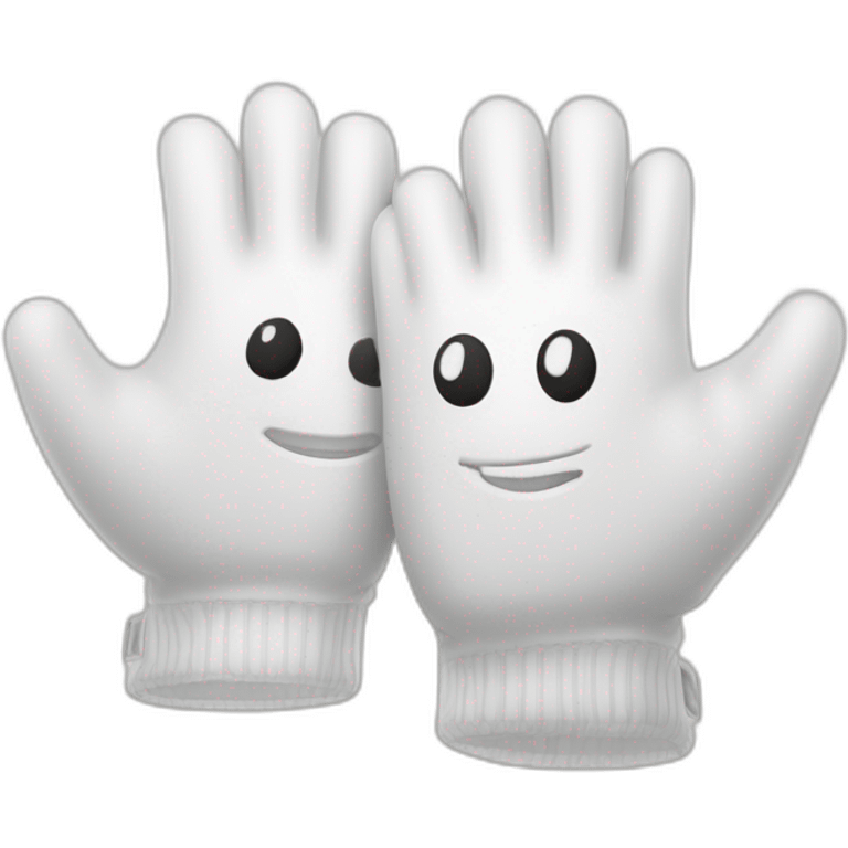 Deux gants blancs souriants, il y a un dessin mystérieux maçonnique de deux équerres inversées.  emoji