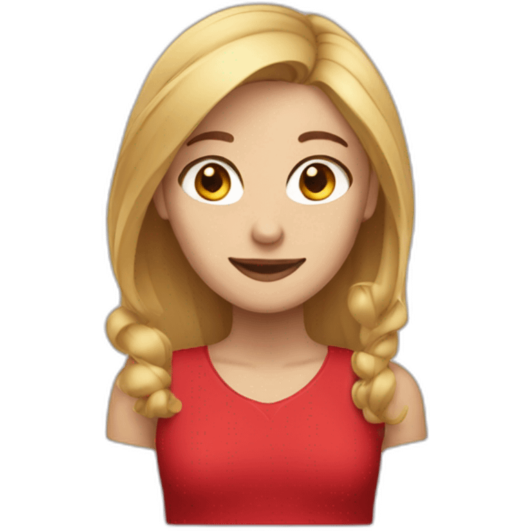 Blond and brown hair girl with red wear working emoji