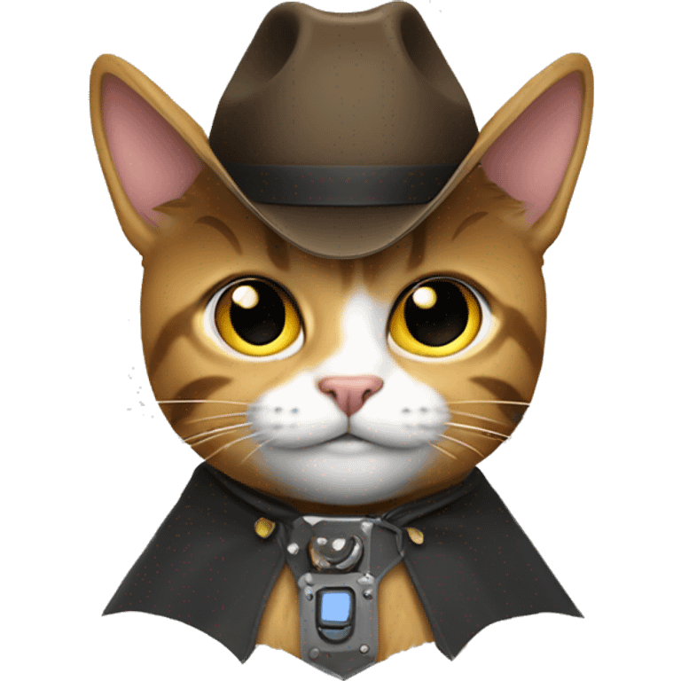 cat robot wearing "S" cape and a cowboy hat emoji