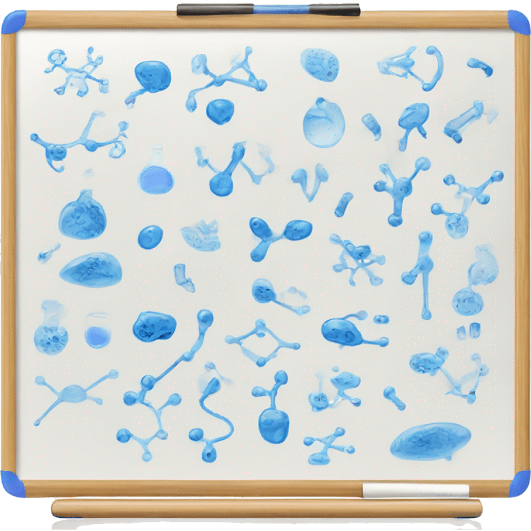 Whiteboard that has blue with biology diagrams emoji