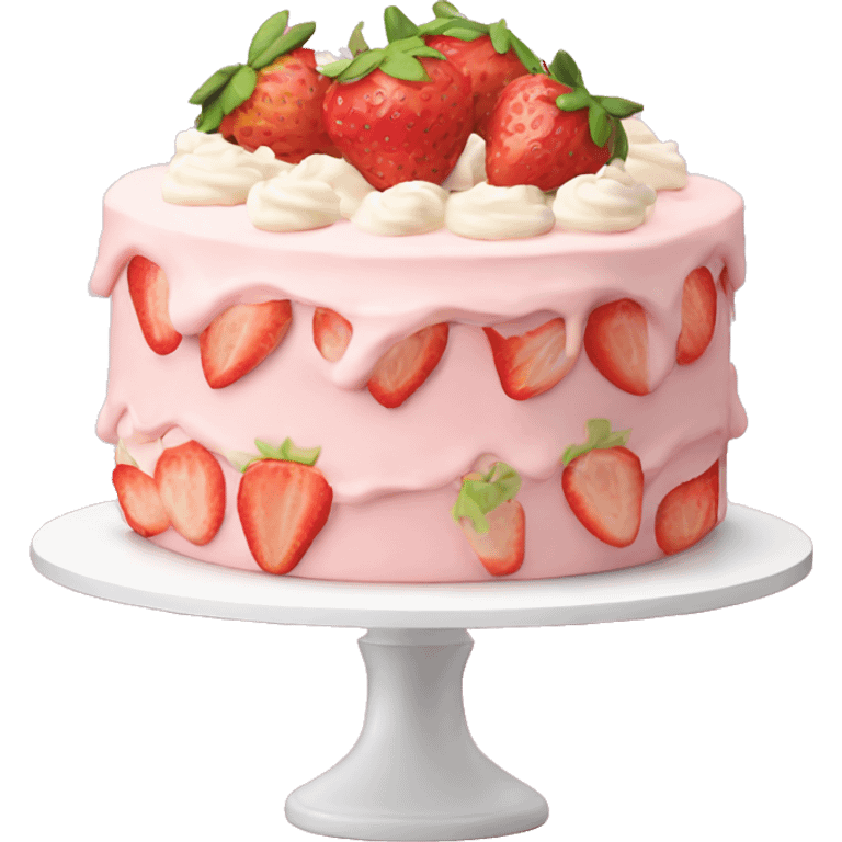 Light Pink strawberries and cream birthday cake  emoji