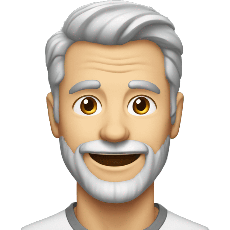 mid 50s dad, grinning, muscular, with beard, grey hair, portrait, wearing v necj t shirt emoji