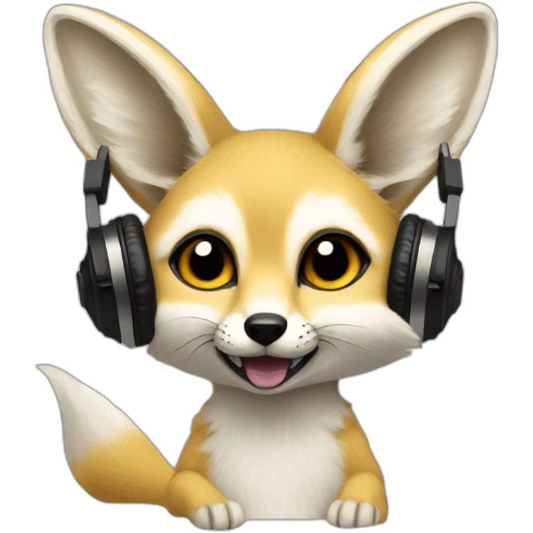 Fennec fox with headphones speaking into a mic emoji