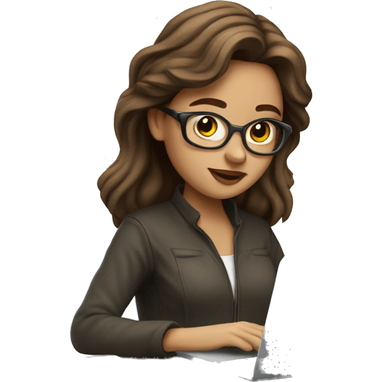 beautiful programmer girl with brown hair working with Macbook emoji