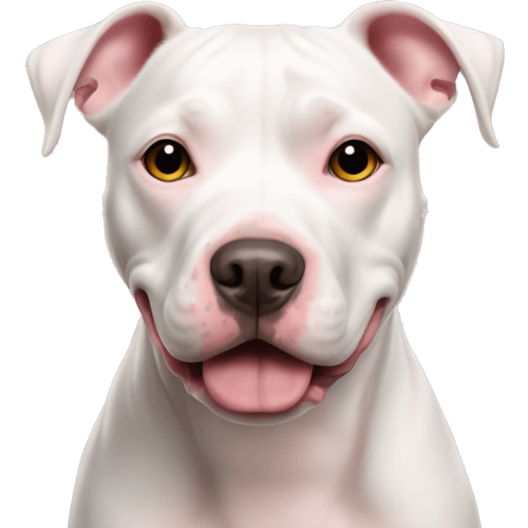 White pittie with tan spot on eye and pink nose emoji