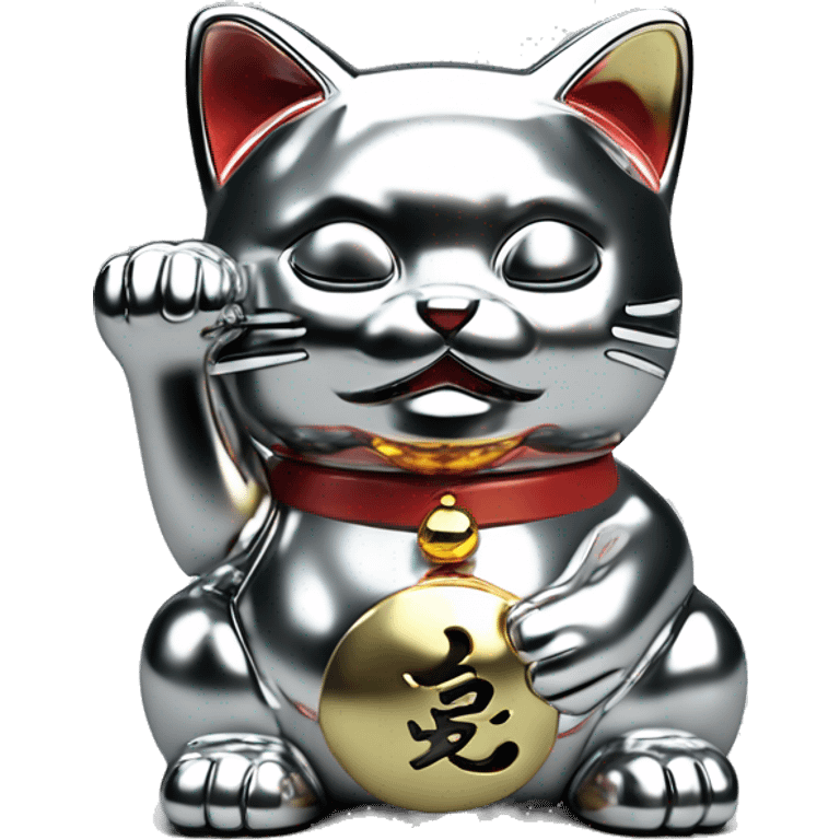 Full chrome plated solid color uncluttered maneki neko 3d emoji