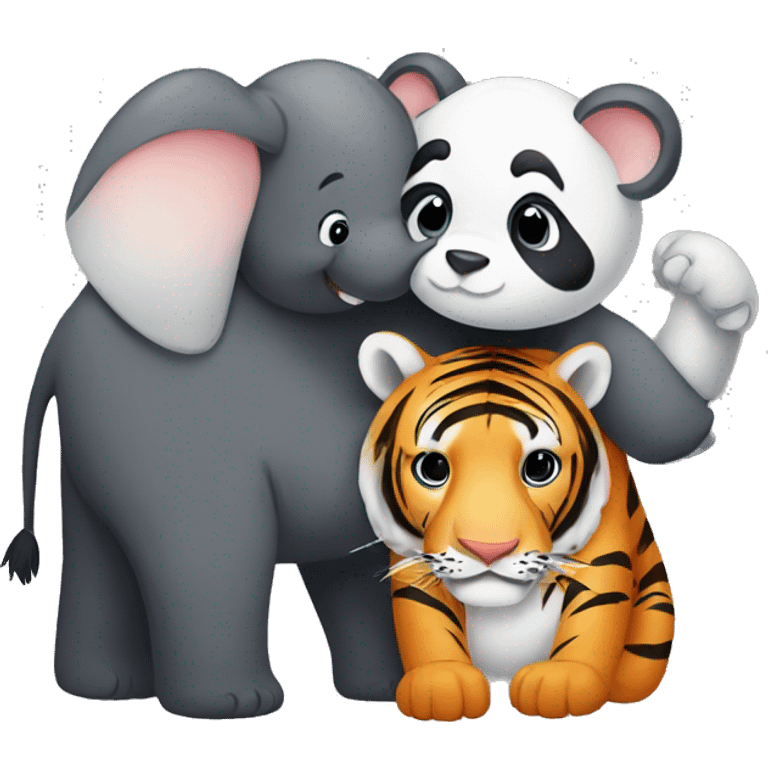 A panda an elephant and a tiger hugging emoji