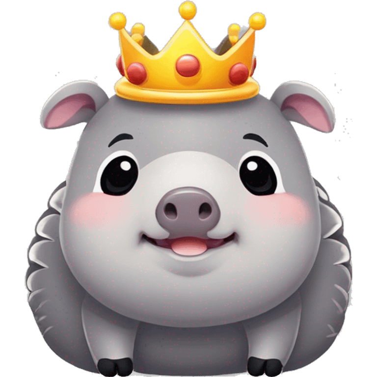 Gray chubby round armadillo pig panda centipede armadillo wearing a crown emoji