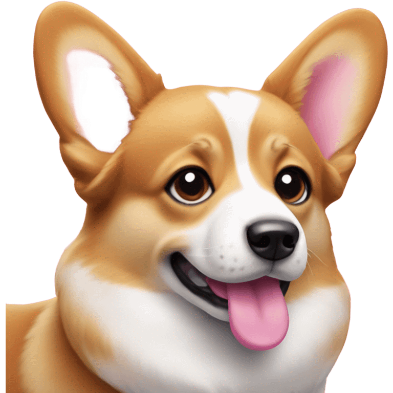 Corgi with one blue eye and one brown eye wearing a pink bow emoji