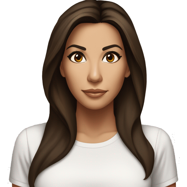 3/4 face, contrasted, shadow, light, Eva Longoria expression, thin nose, brunette woman, hazel eyes, long eyelashes, dark shoulder shaded hair, white t-shirt emoji