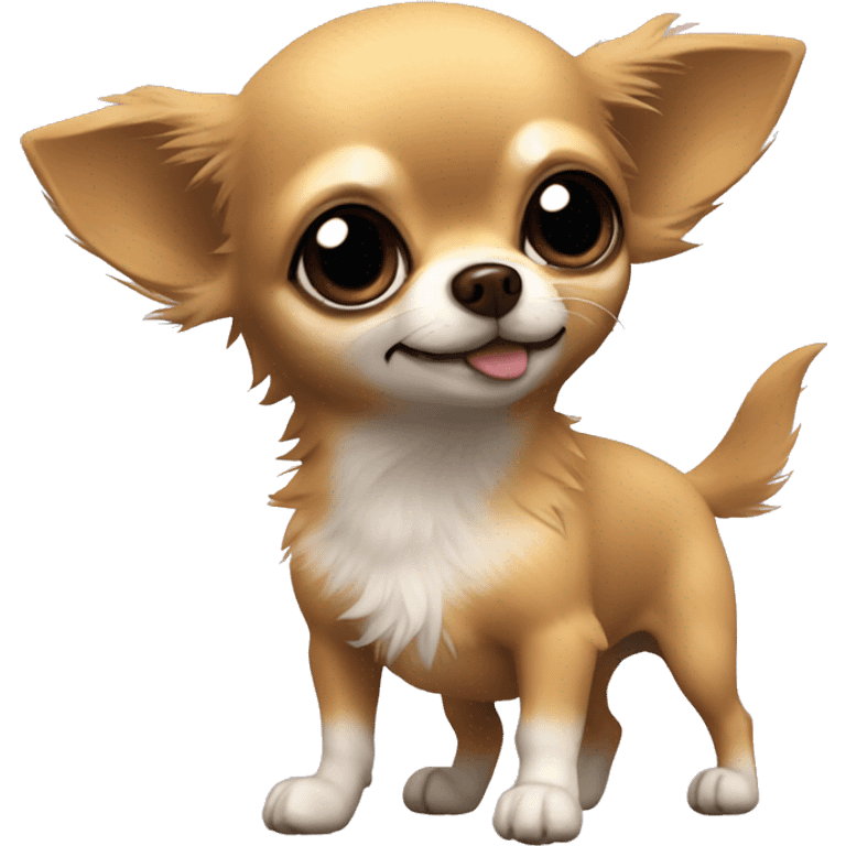 Gold-brown, fuzzy Chihuahua plaing with an black chihuahua who dosent have much furr emoji