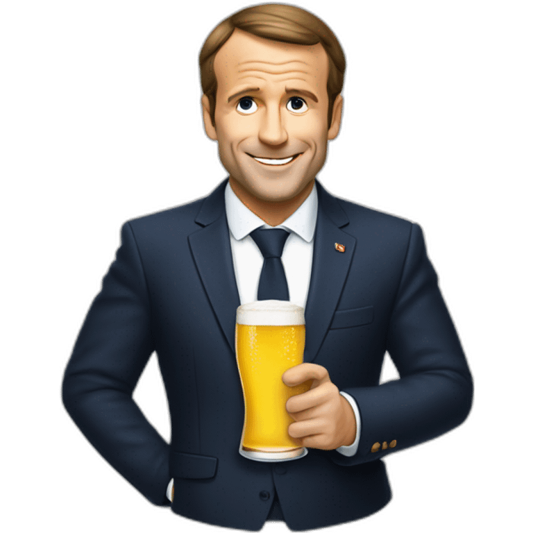 Macron bois une bière emoji