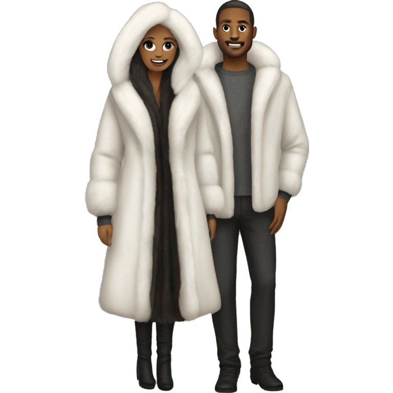 White couple in long fur coats emoji