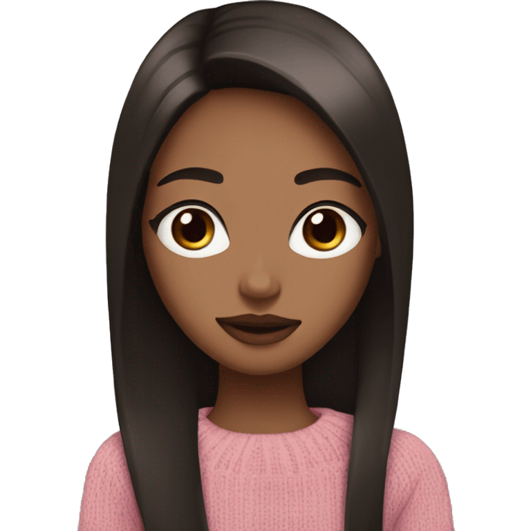 fair skin, dark straight hair, brown sweater, brown eyes, pink lips, long eyelashes emoji