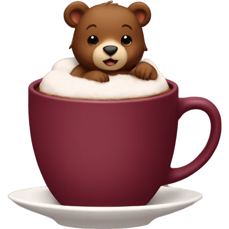 Baby bear inside of a cup of hot cocoa. Burgundy colored cup.  emoji