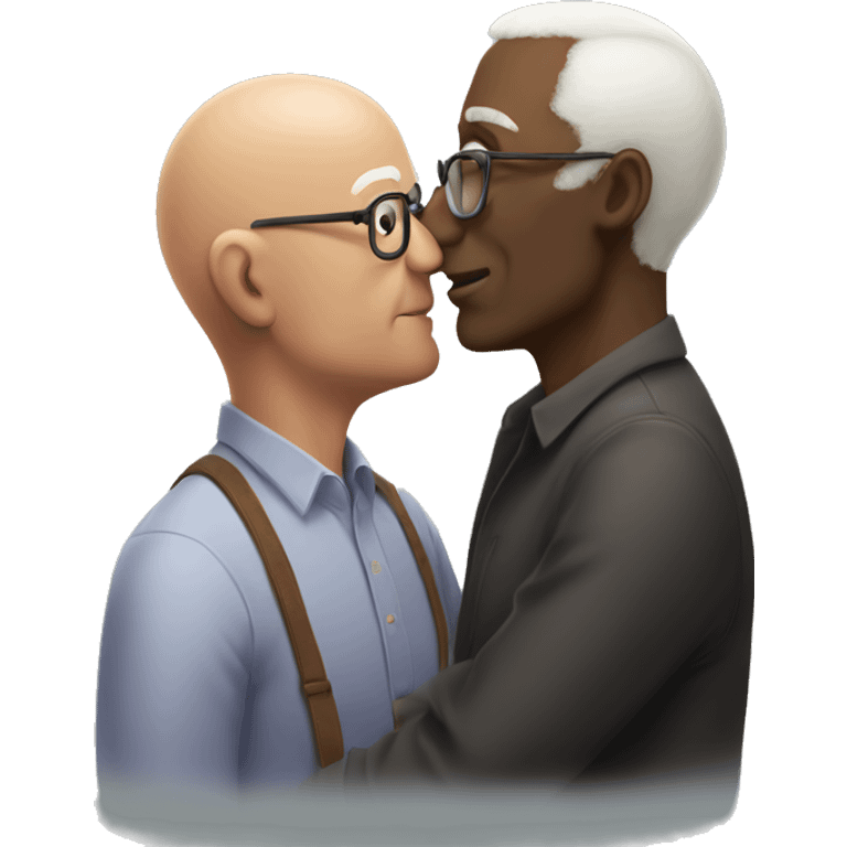 A bald black fit man kissing an slim old man with short white hair and glasses emoji