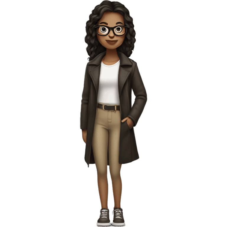 girl with dark brown hair, light skin, glasses, in a trendy outfit emoji