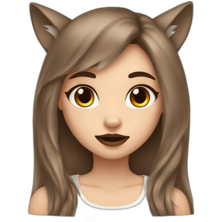  girl brown long hair lipstick wolf ears  emoji