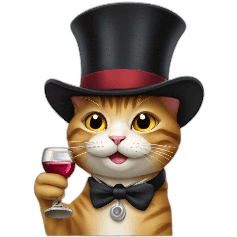 Happy Cat in a tophat drinking wine emoji