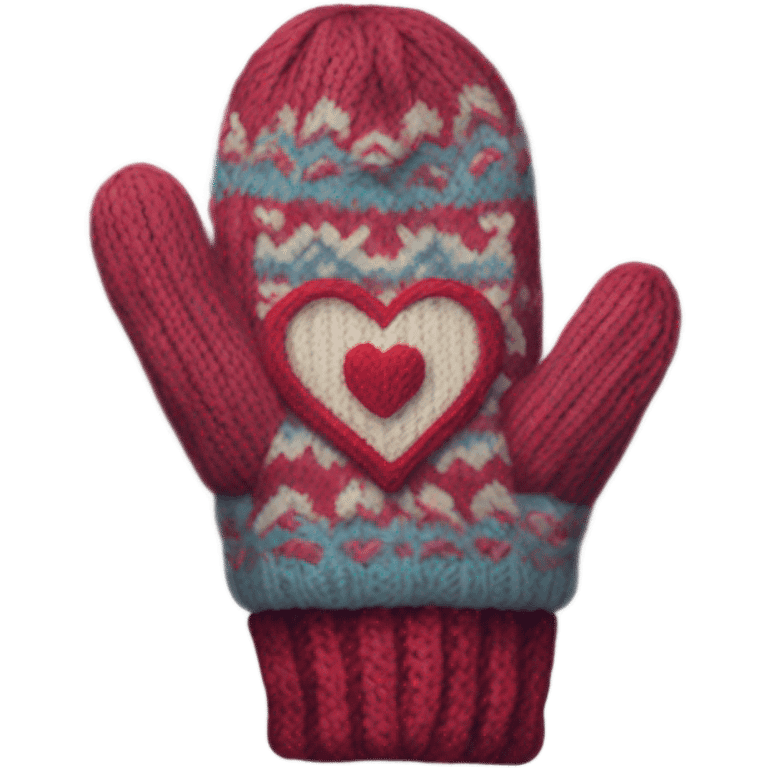 A pair of cozy knitted mittens with a heart design emoji